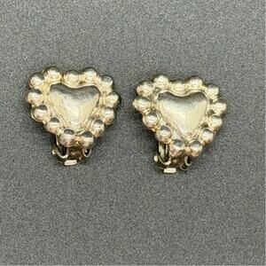 Beautiful Mexican Puffed Sterling Silver Heart Vintage Clip on Earrings
